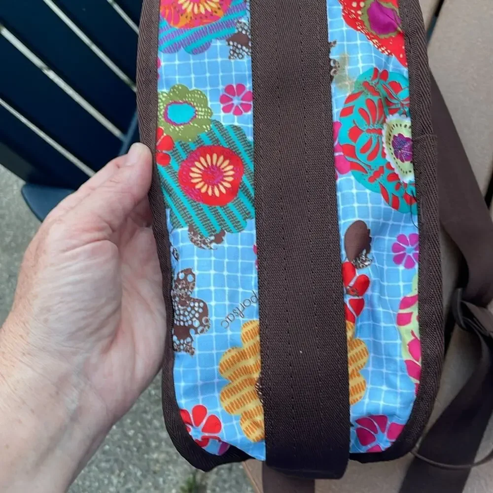 LeSportsac Classic Hobo Blue Brown Floral Bag Purse Crossbody